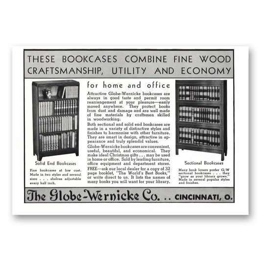 1937 Globe Wernicke Bookcases Vintage Magazine Print Ad