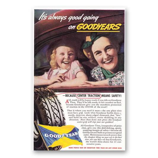 1937 Goodyear Tires Center Traction Vintage Magazine Print Ad