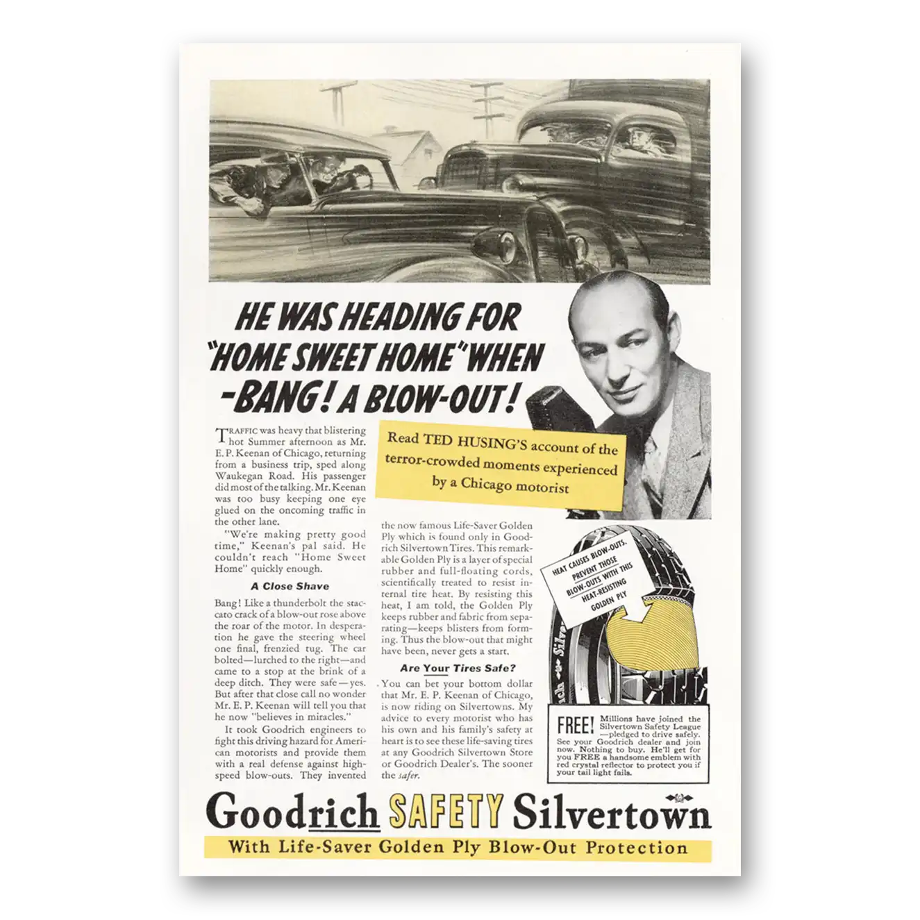 1937 Goodrich Silvertown Tires Home Sweet Home When Bang Blow Out Vintage Magazine Print Ad