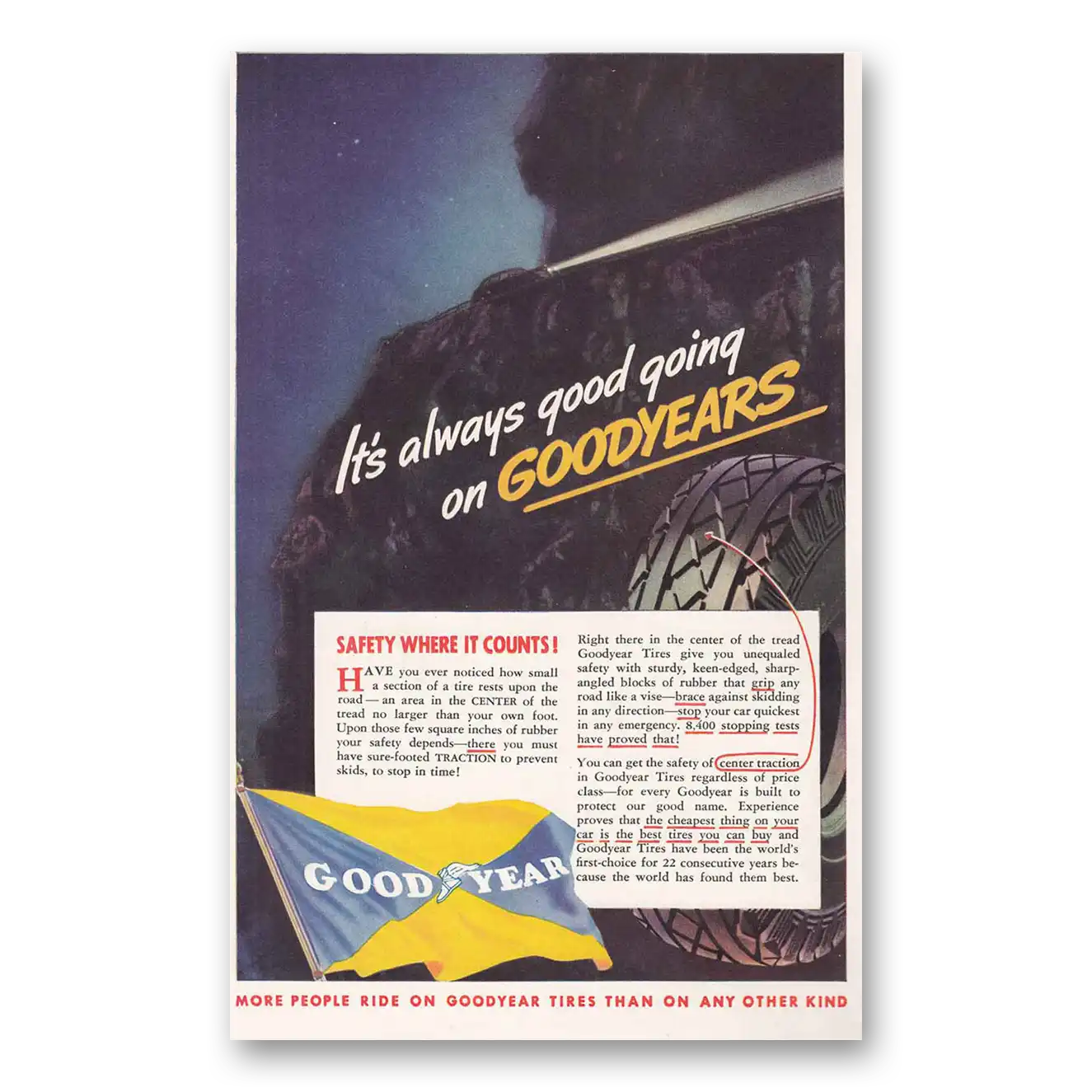 1937 Goodyear Tires Always Good Going Vintage Magazine Print Ad