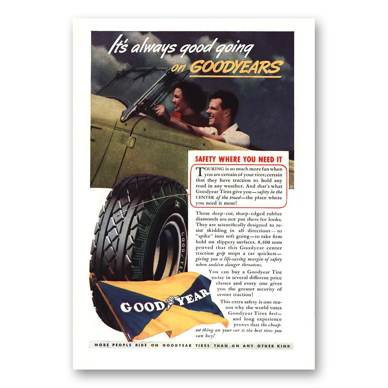 1937 Goodyear Tires Always Good Going on Goodyear Vintage Magazine Print Ad