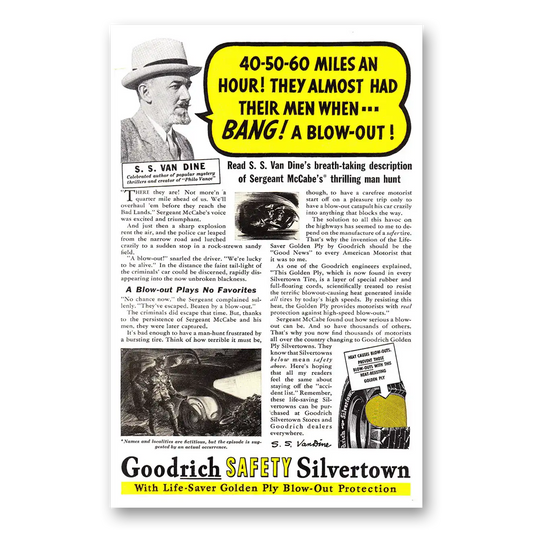 1937 Goodrich Silvertown Tires Van Dine 40 50 60 Miles an Hour Vintage Magazine Print Ad