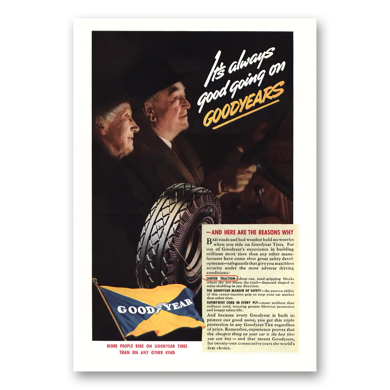 1937 Goodyear Tires Always Good Going Here Are Reasons Why Vintage Magazine Print Ad