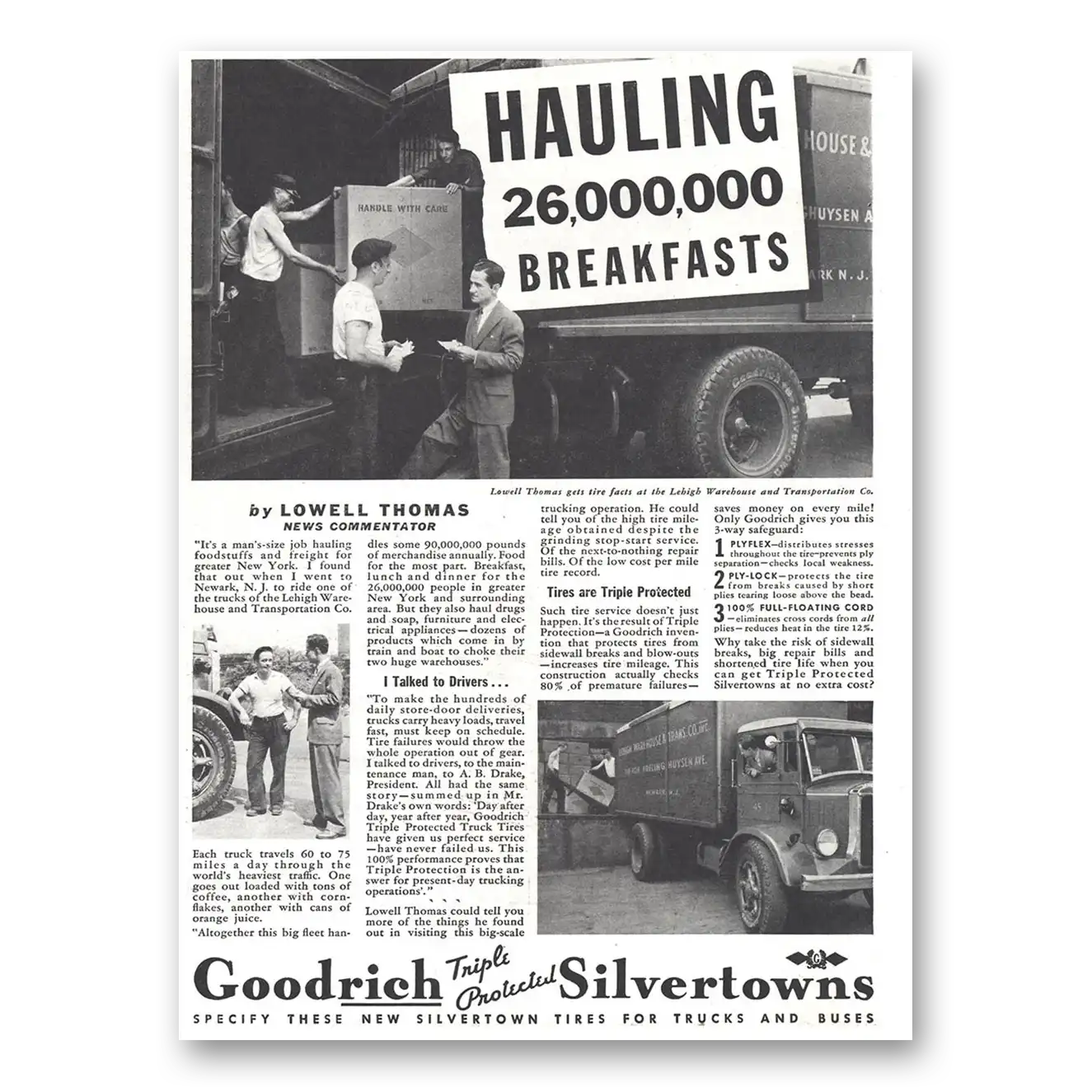 1937 Goodrich Silvertown Tires Hauling Breakfasts Vintage Magazine Print Ad