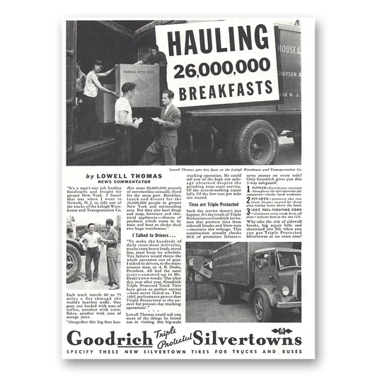 1937 Goodrich Silvertown Tires Hauling Breakfasts Vintage Magazine Print Ad