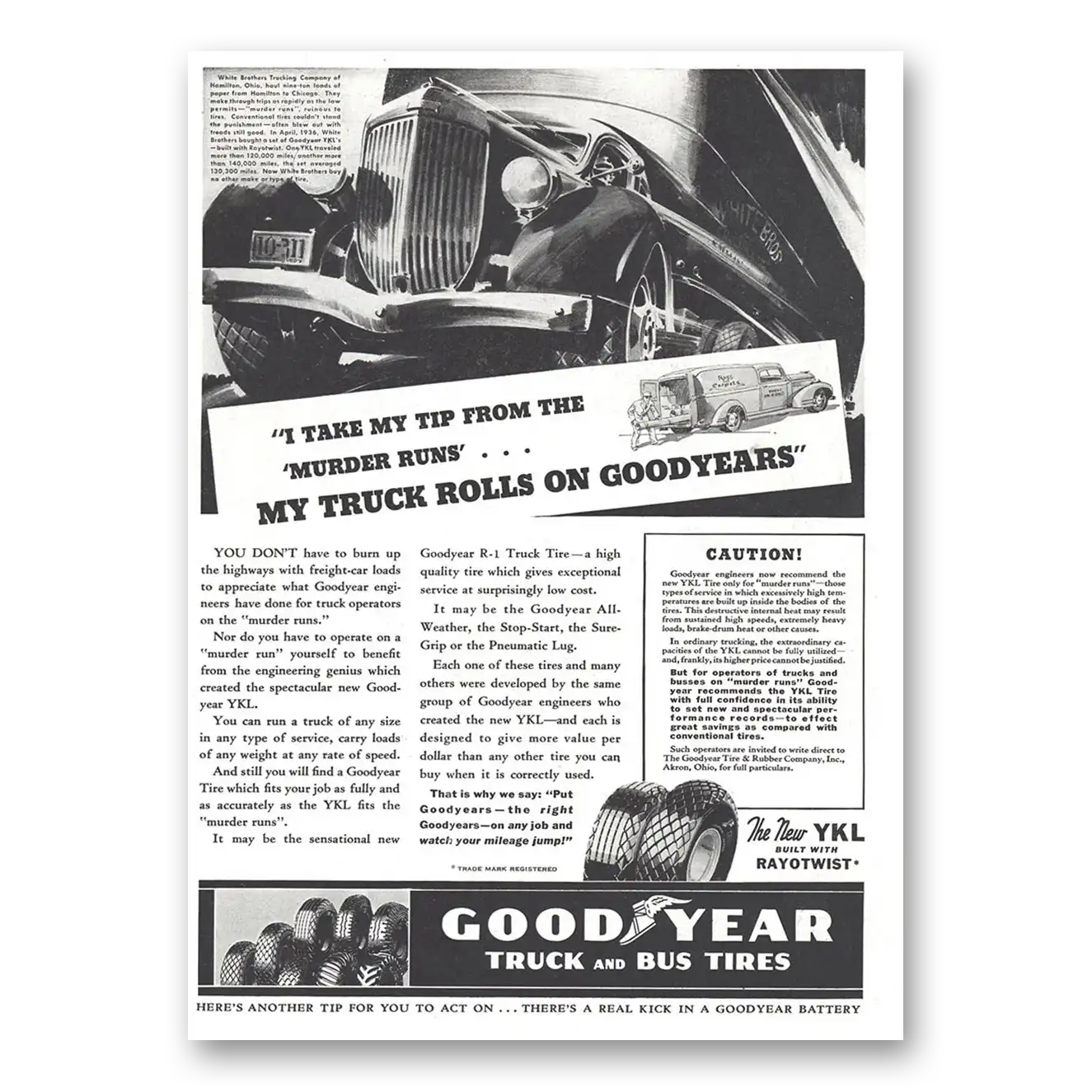 1937 Goodyear Tires I Take My Tip From the Murder Runs Vintage Magazine Print Ad