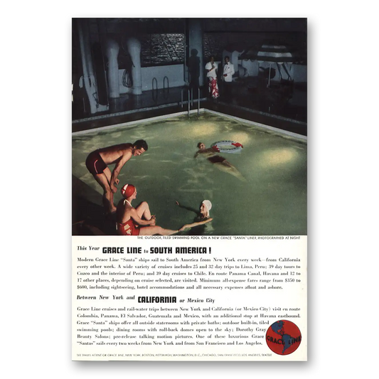 1937 Grace Line Outdoor Tiled Swimming Pool Santa Liner Vintage Magazine Print Ad