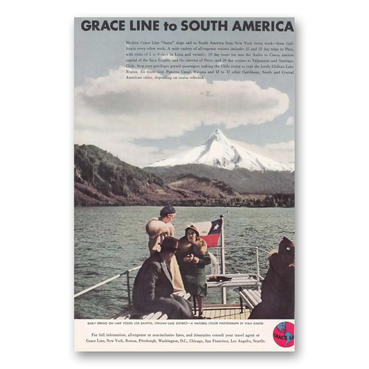 1937 Grace Line Lake Todos Los Santos Chilean Lake District Vintage Magazine Print Ad