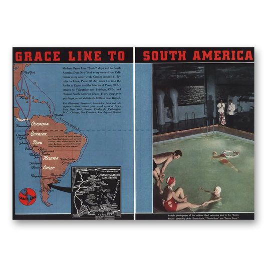 1937 Grace Line Outdoor Tiled Swimming Pool Vintage Magazine Print Ad