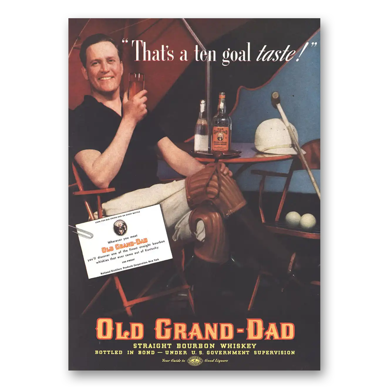 1937 Old Grand-Dad Bourbon Whiskey Ten Goal Taste Vintage Magazine Print Ad