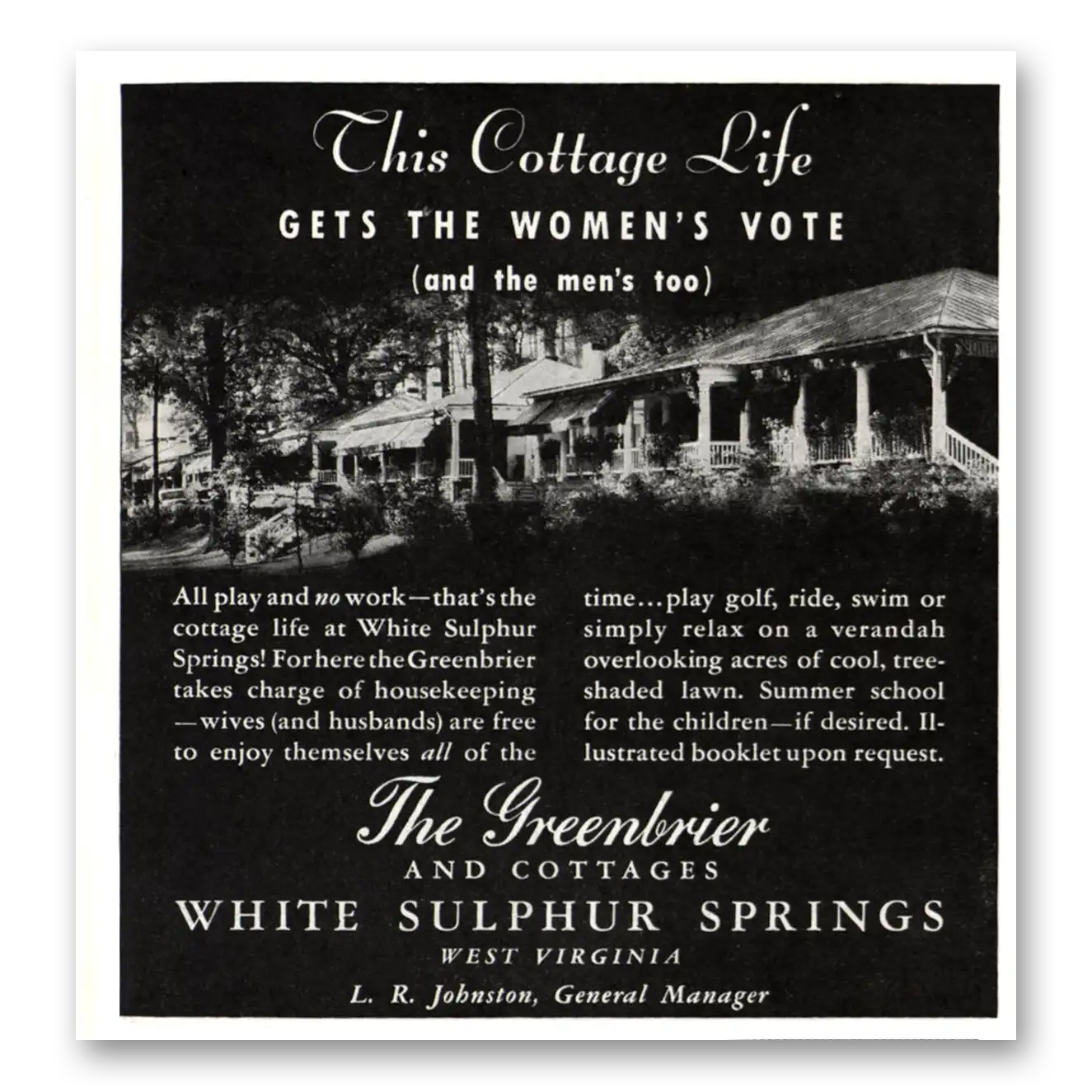 1937 Greenbrier Gets the Womens Vote Vintage Magazine Print Ad