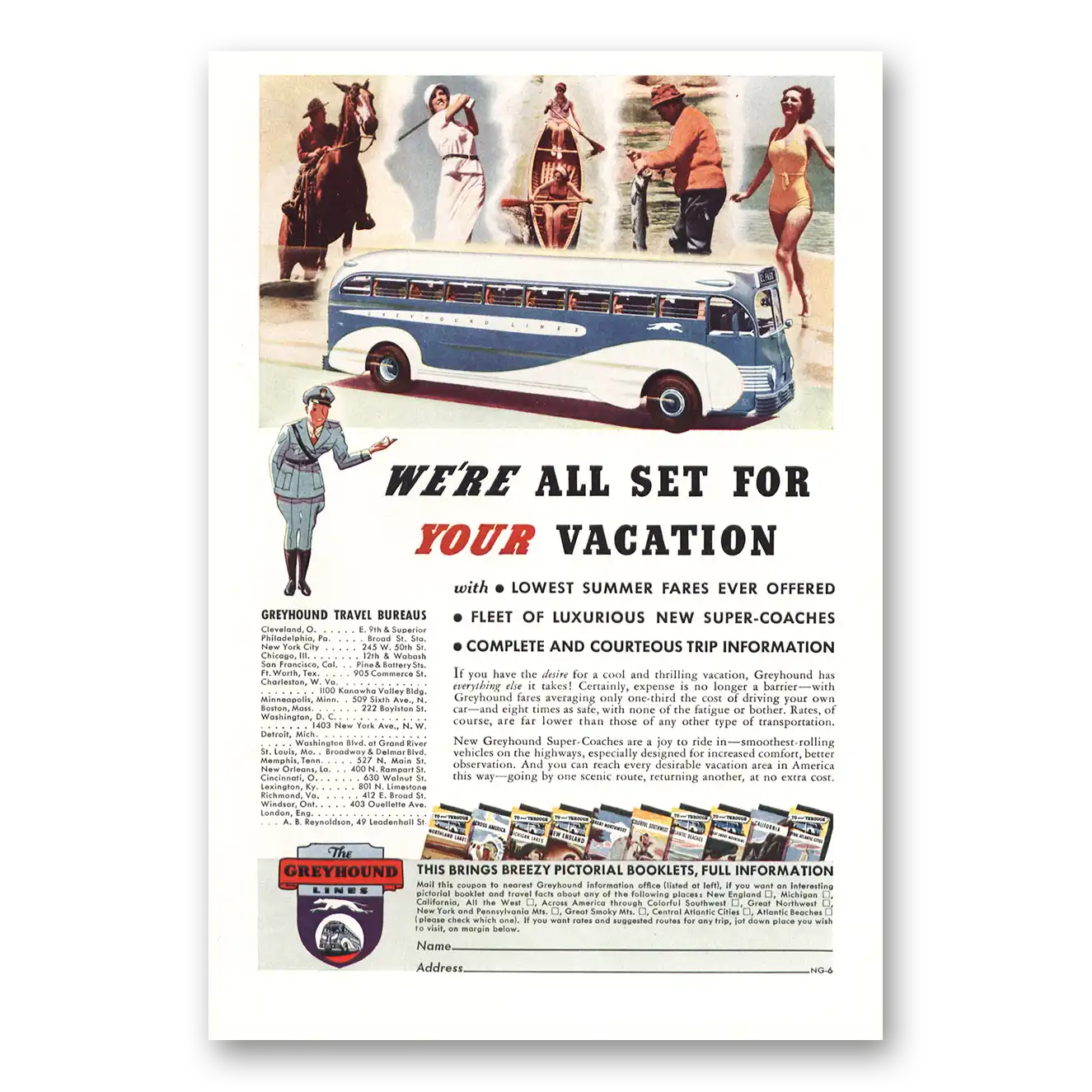 1937 Greyhound We're All Set For Your Vacation Vintage Magazine Print Ad