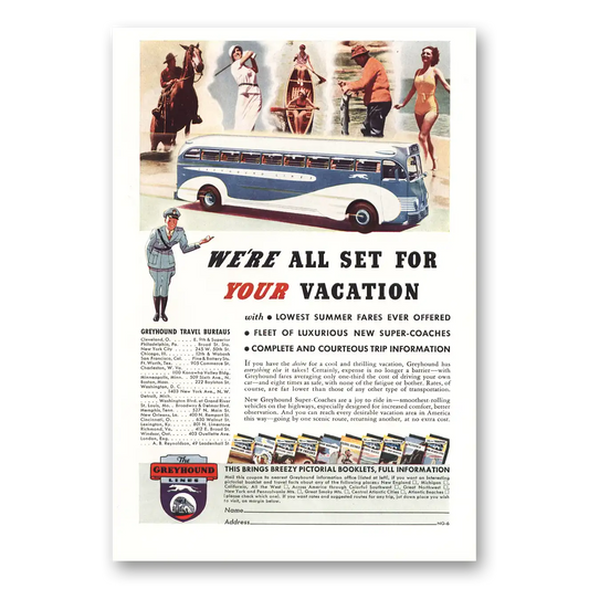 1937 Greyhound We're All Set For Your Vacation Vintage Magazine Print Ad