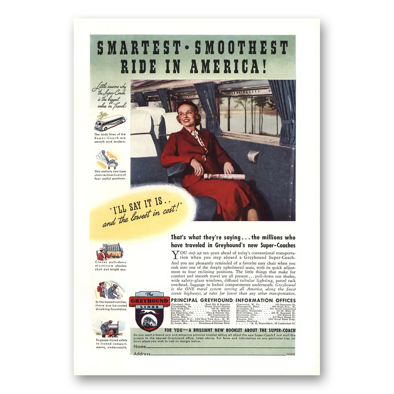 1937 Greyhound Smartest Smoothest Ride In America Vintage Magazine Print Ad