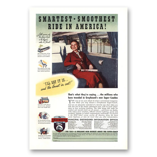 1937 Greyhound Smartest Smoothest Ride In America Vintage Magazine Print Ad