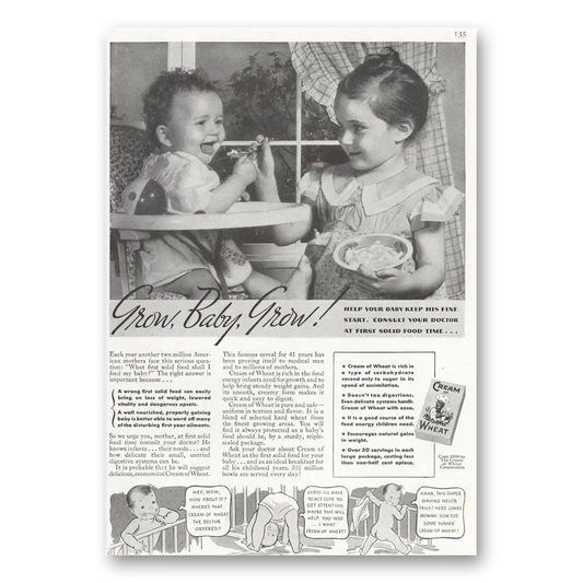 1937 Cream of Wheat Grow Baby Grow Vintage Magazine Print Ad