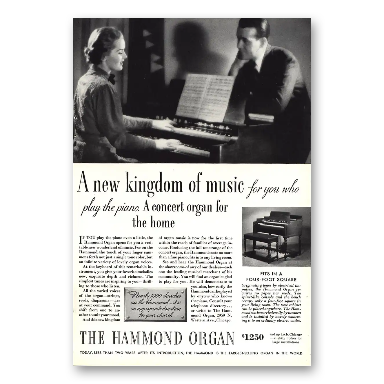 1937 Hammond Organ New Kingdom of Music Vintage Magazine Print Ad