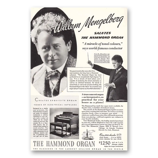 1937 Hammond Organ William Mengelberg Vintage Magazine Print Ad