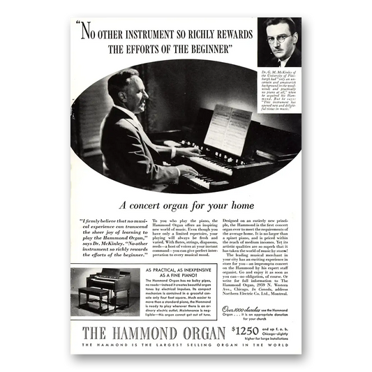 1937 Hammond Organ McKinley University of Pittsburgh Vintage Magazine Print Ad