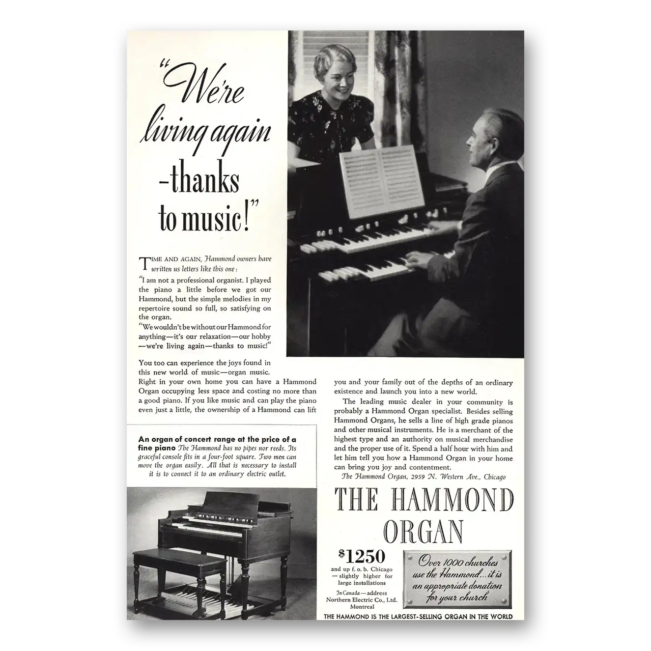 1937 Hammond Organ Living Again Thanks to Music Vintage Magazine Print Ad