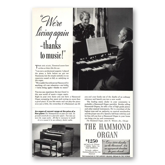 1937 Hammond Organ Living Again Thanks to Music Vintage Magazine Print Ad