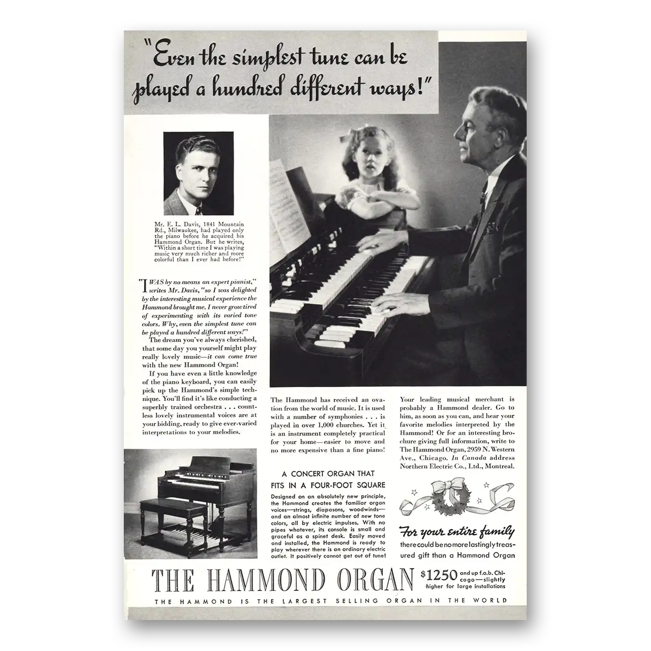 1937 Hammond Organ Even the Simplest Tune Vintage Magazine Print Ad