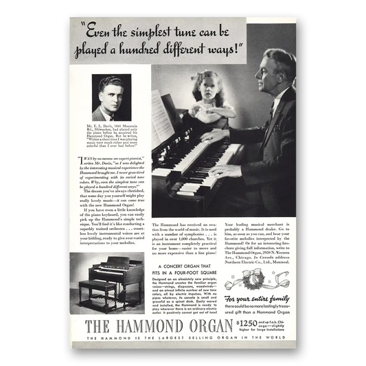 1937 Hammond Organ Even the Simplest Tune Vintage Magazine Print Ad