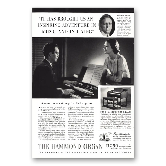 1937 Hammond Organ Leeds Mitchell Vintage Magazine Print Ad