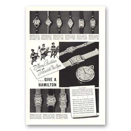 1937 Hamilton Watch Merry Christmas Accurate New Year Vintage Magazine Print Ad