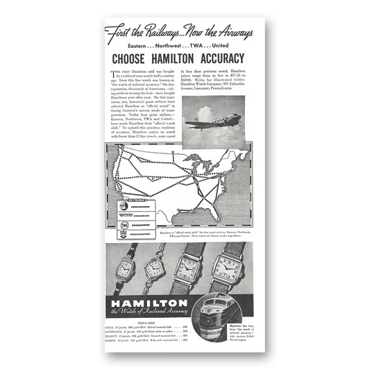 1937 Hamilton Watch First the Railways Now the Airways Vintage Magazine Print Ad