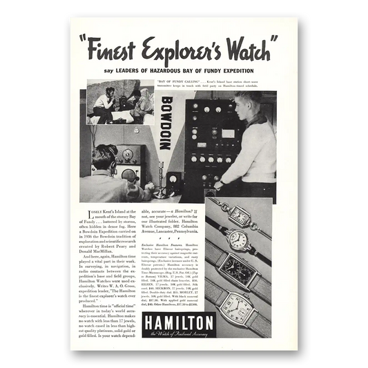 1937 Hamilton Watch Finest Explorers Watch Fundy Expedition Vintage Magazine Print Ad