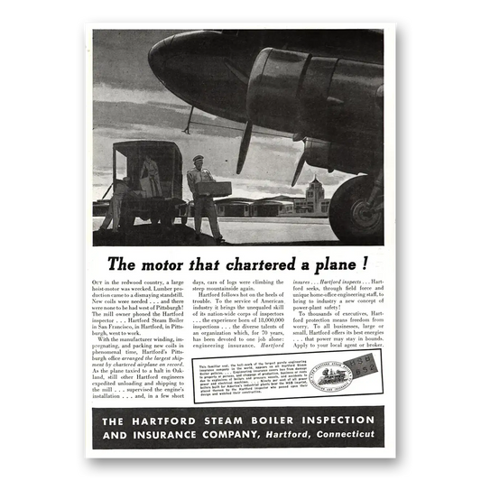 1937 Hartford Steam Boiler Inspection Chartered a Plane Vintage Magazine Print Ad