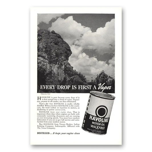 1937 Havoline Motor Oil Every Drop Is First a Vapor Vintage Magazine Print Ad