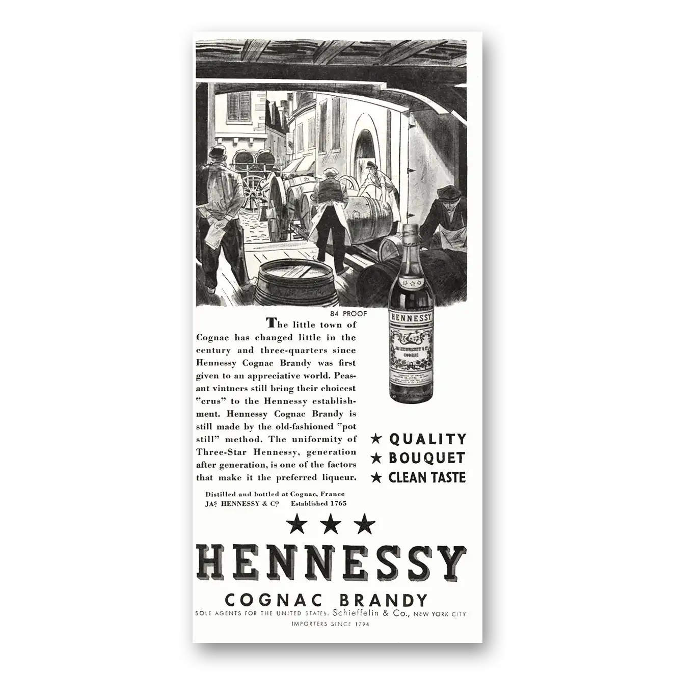 1937 Hennessy Cognac Little Town of Cognac Vintage Magazine Print Ad