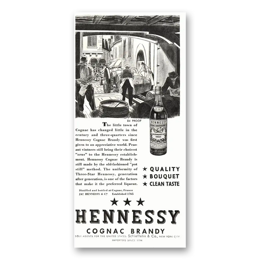 1937 Hennessy Cognac Little Town of Cognac Vintage Magazine Print Ad