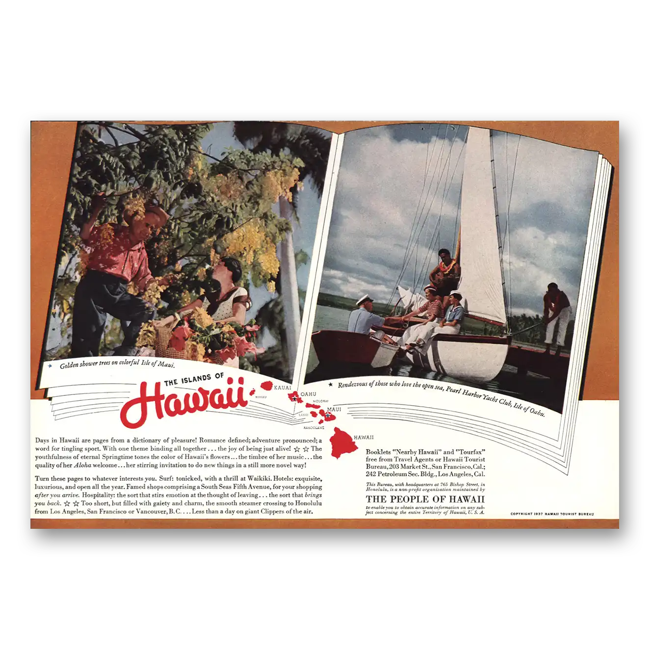 1937 Hawaii Days in Hawaii Vintage Magazine Print Ad