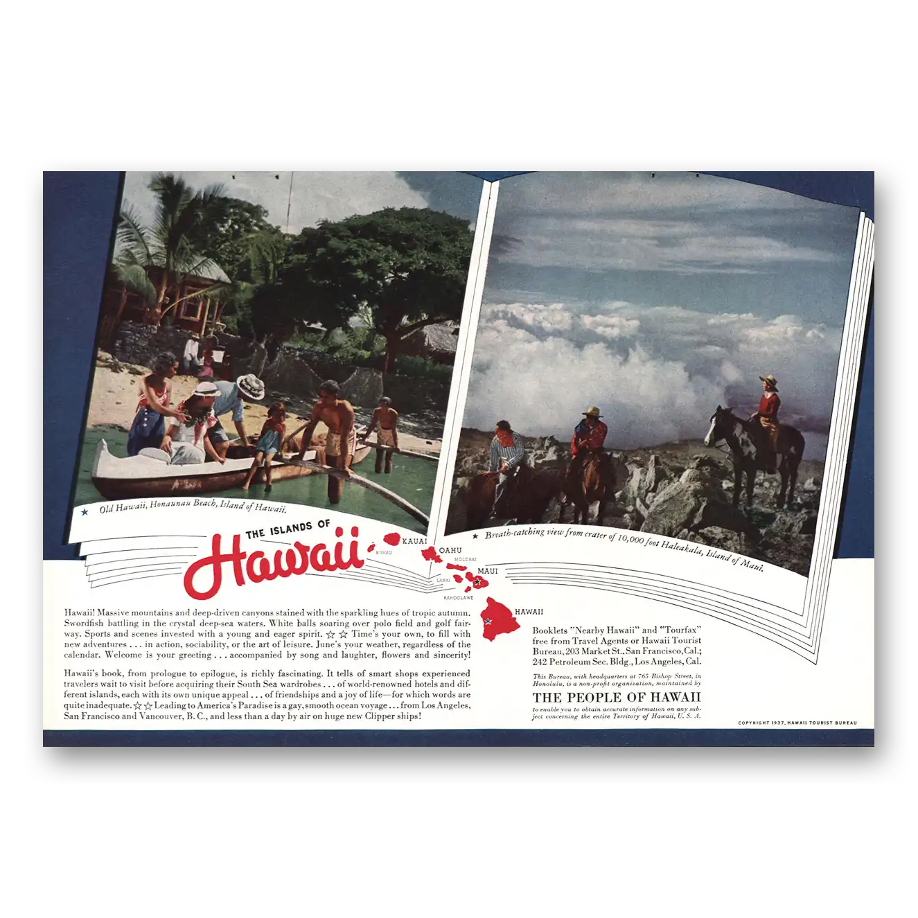 1937 Hawaii Massive Mountains Vintage Magazine Print Ad