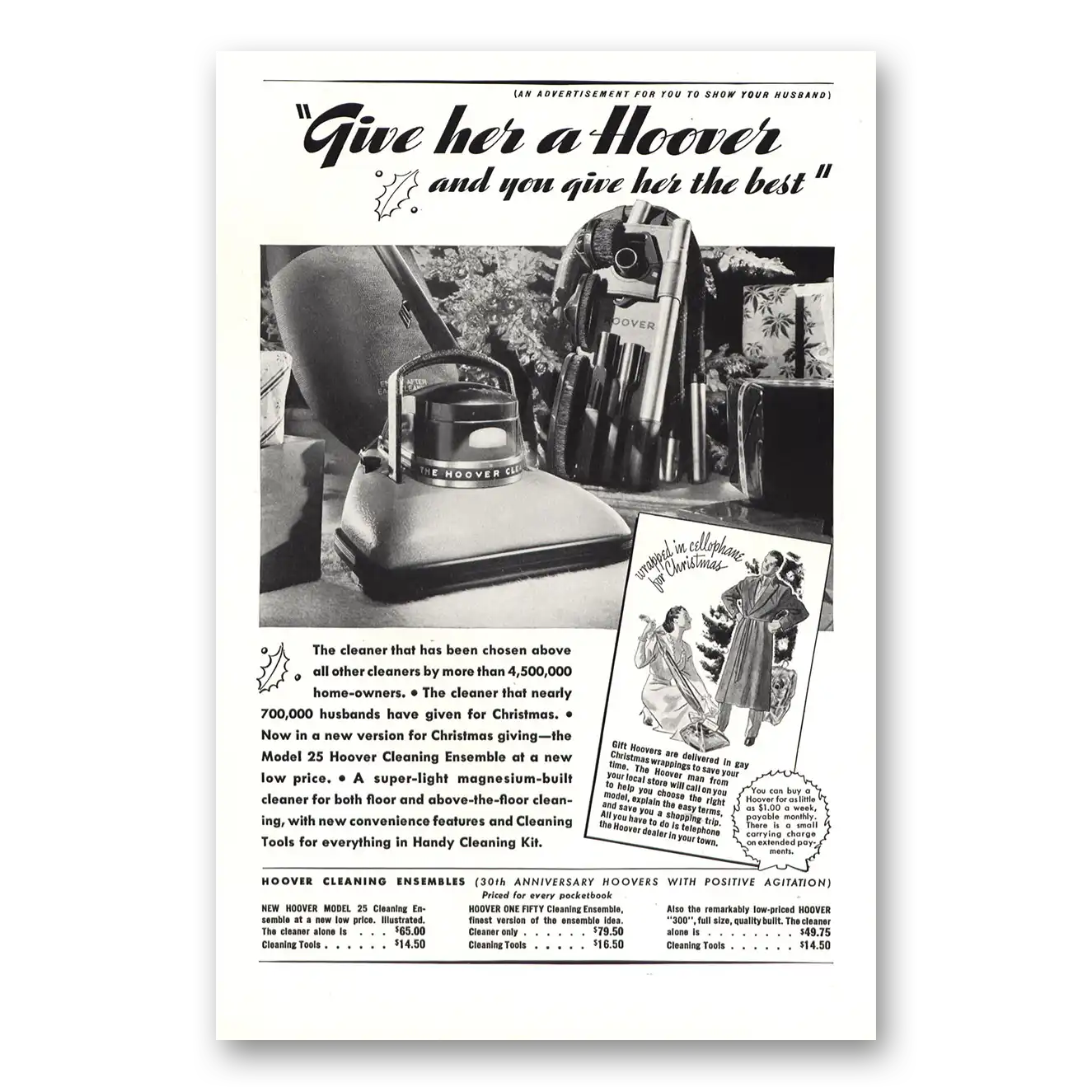 1937 Hoover Vacuum Give Her a Hoover Vintage Magazine Print Ad