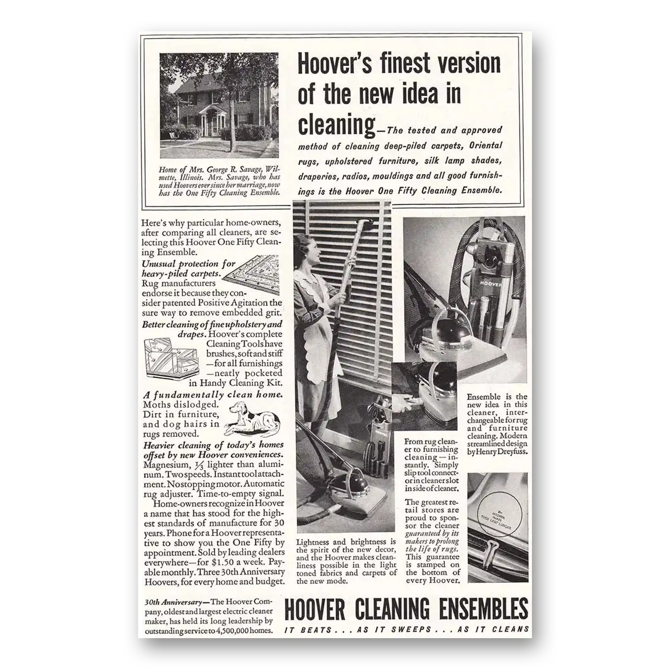 1937 Hoover Vacuum Cleaning Ensembles Finest Version Vintage Magazine Print Ad