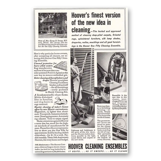 1937 Hoover Vacuum Cleaning Ensembles Finest Version Vintage Magazine Print Ad