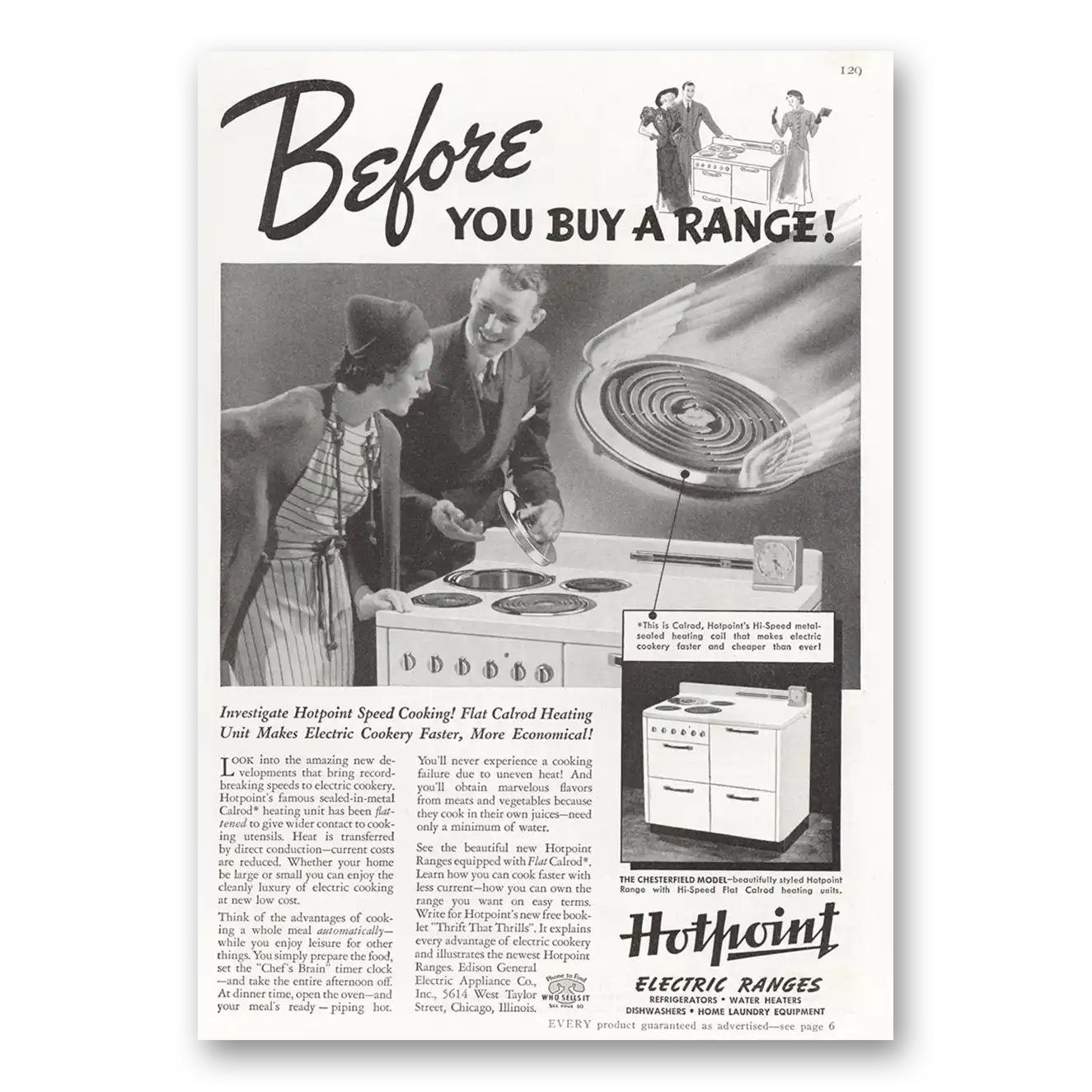 1937 Hotpoint Electric Range Before You Buy a Range Vintage Magazine Print Ad