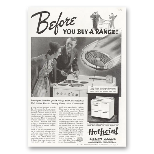 1937 Hotpoint Electric Range Before You Buy a Range Vintage Magazine Print Ad