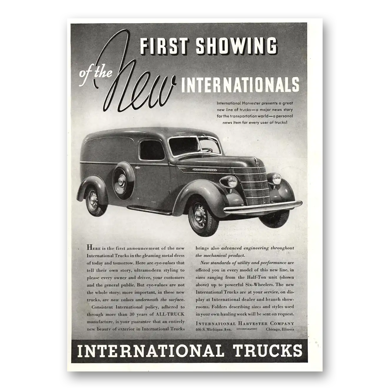 1937 International Trucks First Showing of the New Internationals Vintage Magazine Print Ad