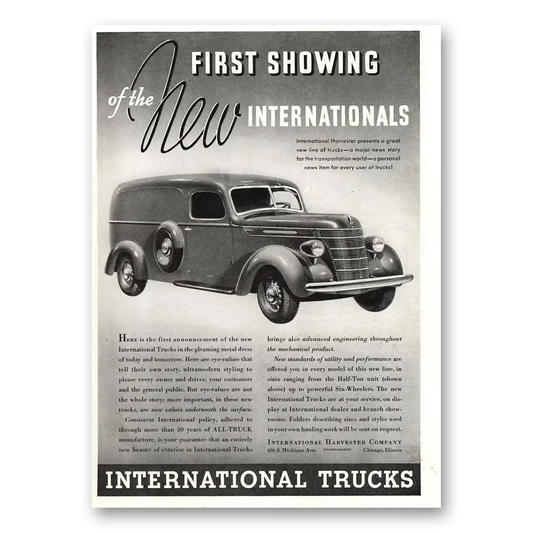 1937 International Trucks First Showing of the New Internationals Vintage Magazine Print Ad