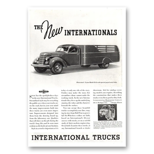 1937 International Trucks Model D30 Panel Stake Body Vintage Magazine Print Ad