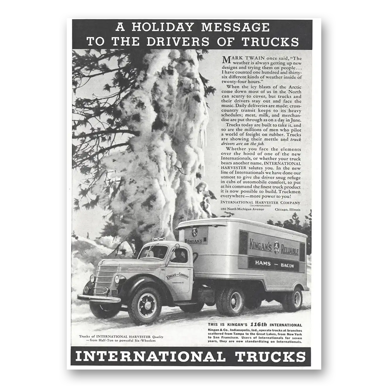 1937 International Trucks Holiday Message to the Drivers of Trucks Vintage Magazine Print Ad