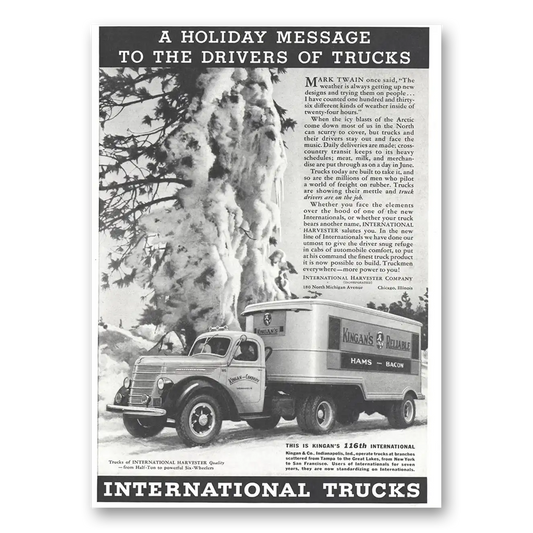 1937 International Trucks Holiday Message to the Drivers of Trucks Vintage Magazine Print Ad