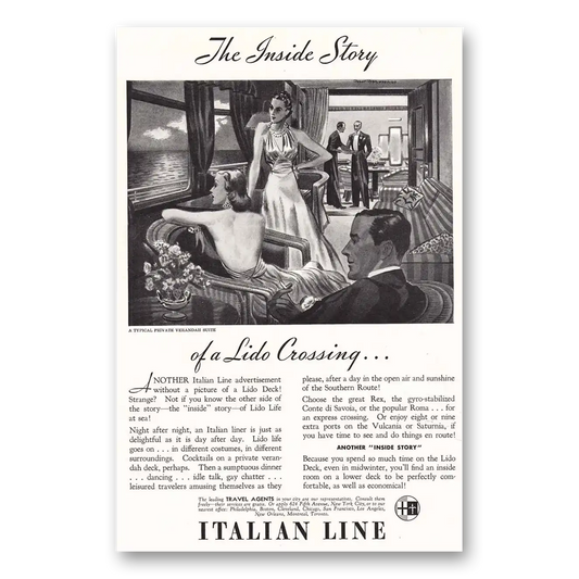 1937 Italian Line Inside Story of Lido Crossing Vintage Magazine Print Ad