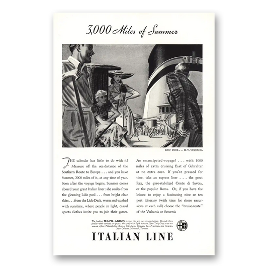 1937 Italian Line Miles of Summer Vintage Magazine Print Ad