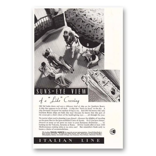 1937 Italian Line Suns Eye View of Lido Crossing Vintage Magazine Print Ad